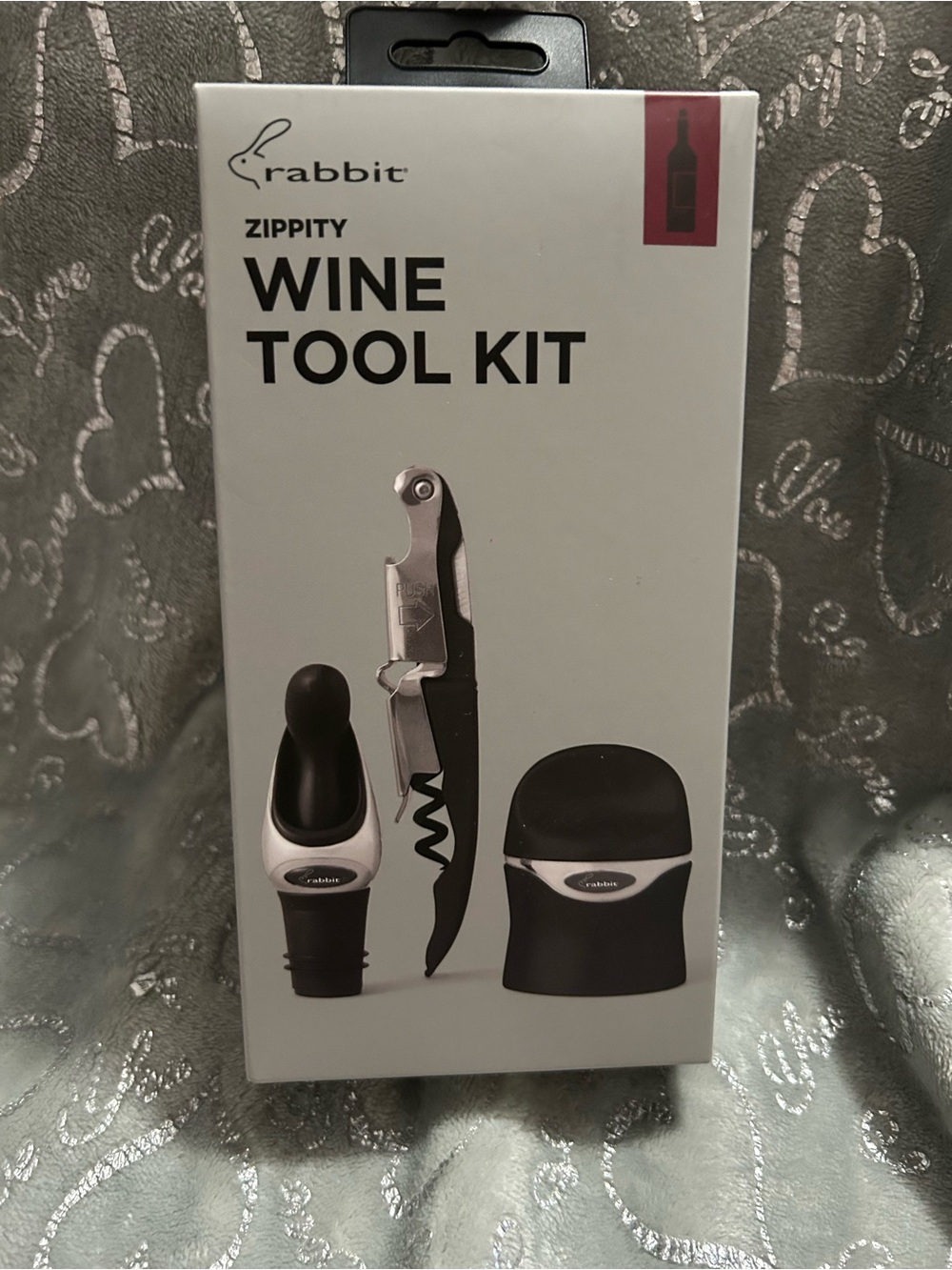 NWT Rabbit Zippity 3 Piece Wine Tool Kit - Black & Silver